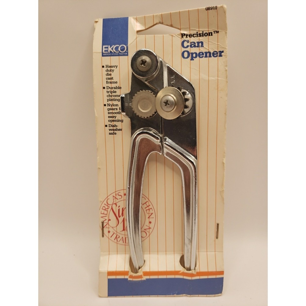 EKCO Precision Manual Can Opener Vintage 1986 Chrome Silver Made in USA 08910CB